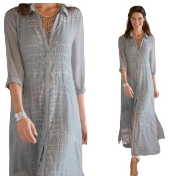 Soft Surroundings Gray Ibiza Georgette Embroidered Shift Dress SIZE-SMALL - Picture 13 of 13